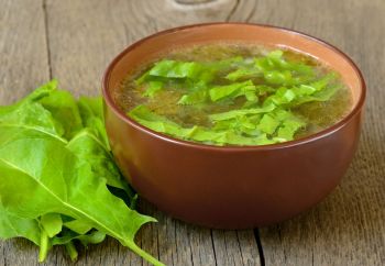 Sauerampfersuppe mit Gemüsestreifen